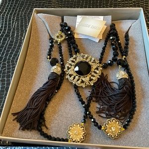 NIB Heidi Daus Beautiful Black Crystal Triple Necklace Set